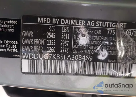 2015 Mercedes-Benz S 65 Amg 65 Amg из США, поврежденный, VIN WDDUG7KB5FA308469